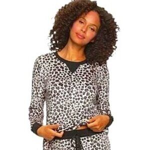 New FELINA Cheetah Long Sleeve Velour Lounge Top Cream\Black SM